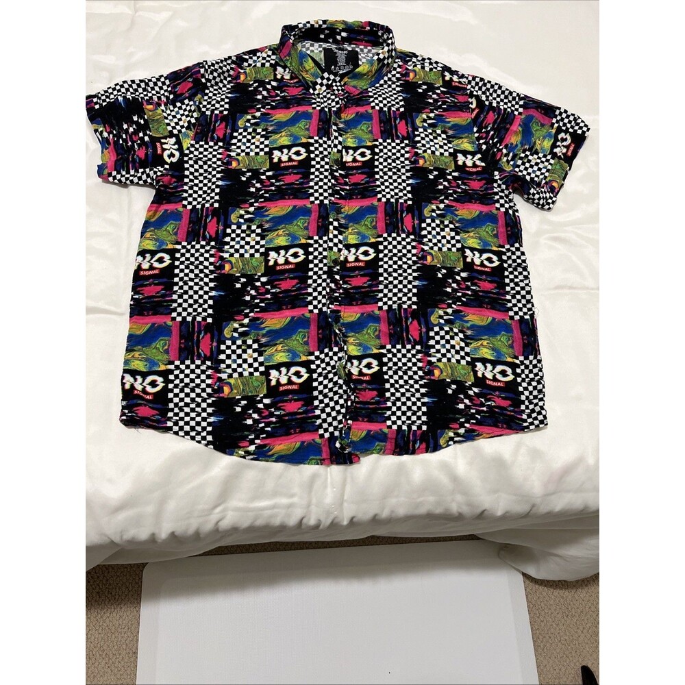 Spencers Button-Up Shirt Short Sleeve Relaxed Graphic Rayon No Signal 90s XL